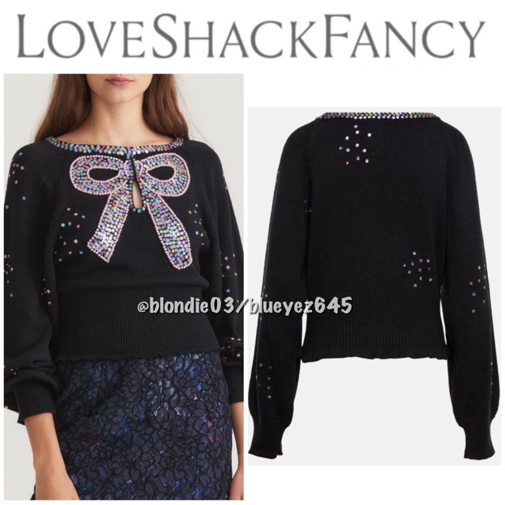 Loveshackfancy Doodle Faux Pearl Embellished Sequin Sweater Xs